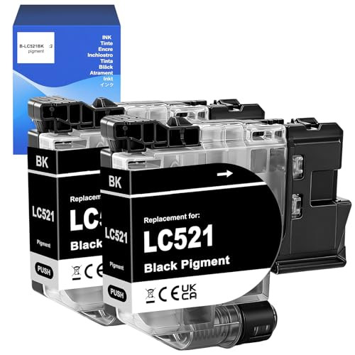 LAIPENG LC521BK inktpatronen, 2x zwart, compatibel met Brother DCPJ1260W, DCPJ1310DW, DCPJ1313DW, DCPJ1360DW, DCPJ1460DW