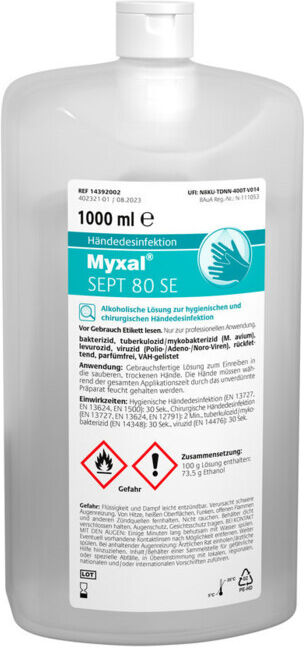PGP MYXAL® SEPT 80 SE Désinfectant mains 1L surface dure (14392002)