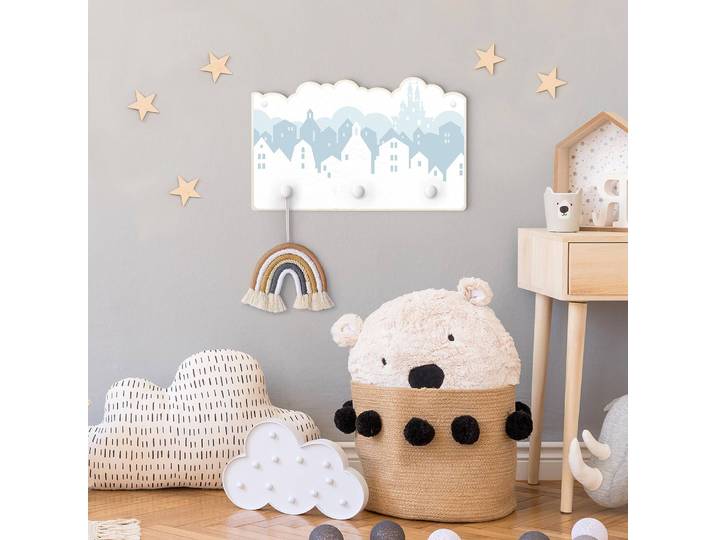 Patère enfants Château dans les nuages 40 x 25 x 1cm Blanc/Gris/Gris lumineux