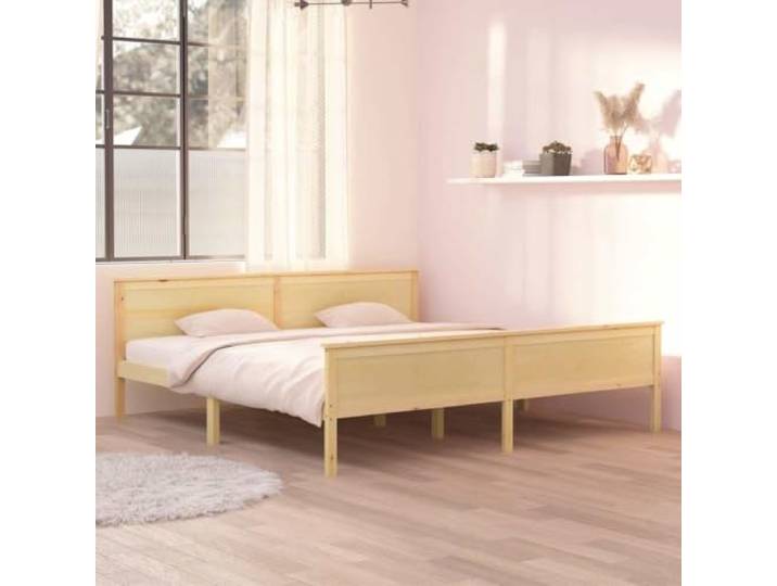 RJPLMFV Bettgestell, Massivholz, Kiefer, 200 x 200 cm Ohne Matratze, inkl. Latten, rustikales Design, Doppelbett