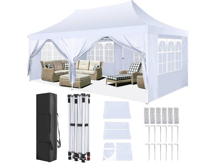 Gazebo pop-up professionnel 3x6m avec 4 parois latérales, tente de fête étanche de qualité commerciale avec 3 réglages de hauteur