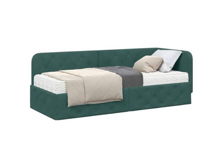 KTHLBRH Ecke Bett Dunkelgrün 80 x 200 cm Samt Platzsparendes Design, umkehrbares Kopfteil, Sofabett, robustes Sperrholz