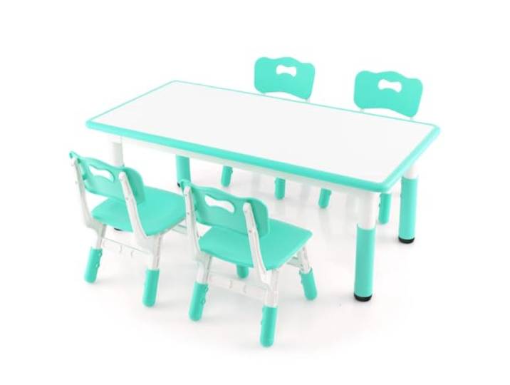 Helloshop26 20_0011992 Sitzgruppe Kindertisch und 4 verstellbare Stühle, Höhe 120 x 60 x 48-60 cm, Spielzimmer aus PP, Grün