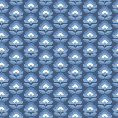 Hoopla Walls Retro Flower Indigo Mix Peel and Stick Wallpaper - N/A