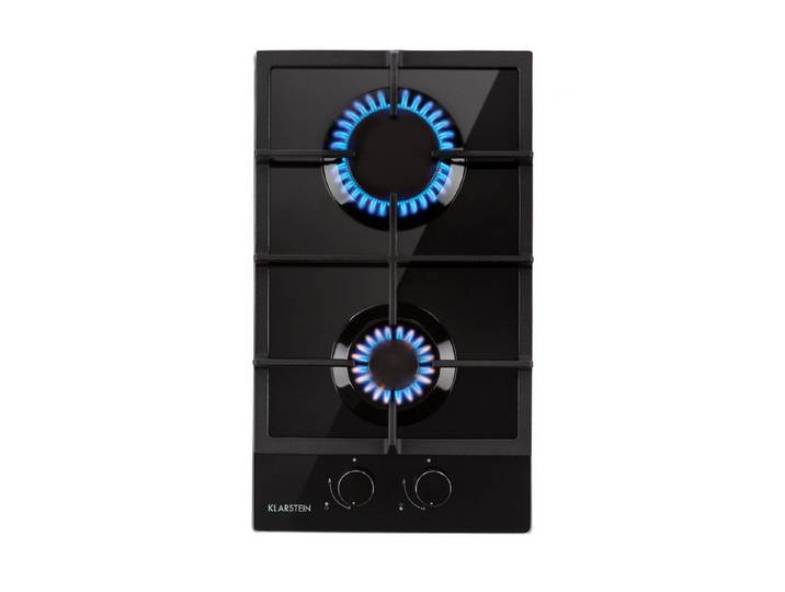 Klarstein Gas-Kochfeld Ignito Domino Gaskochfeld 2-flammig 3kW+1kW Glaskeramik schwarz 10033131, Einbau Gas Kochfeld Gasherd 2 Platten Kochplatte Einbaukochfeld
