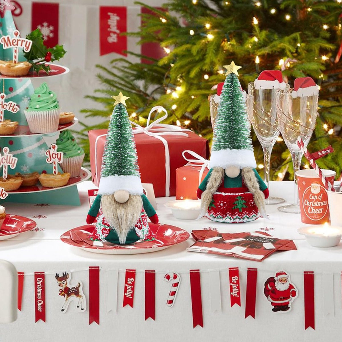 Unyqoos Set van twee decoratieve kerstfiguren voor op tafel