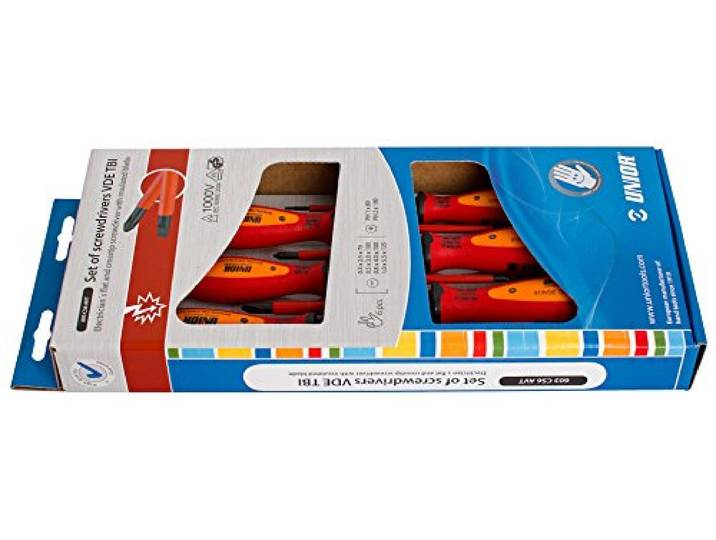 UNIOR 617653 - Set met 6 geïsoleerde VDE TBI schroevendraaiers en kruiskopschroevendraaiers in doos 603CS6AVT