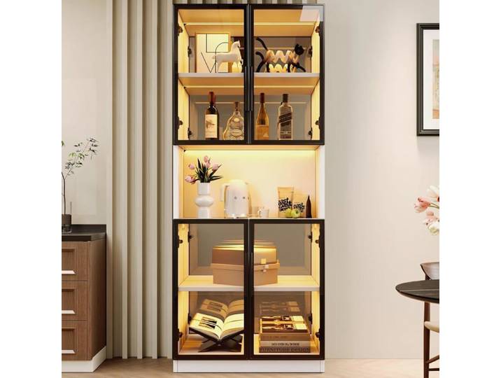 Armoire Vitrine LED-Armoire avec façade en -Armoire de présentation pour objets de collection-verres et décoration