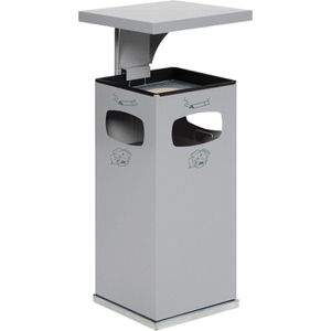 VAR Aschenbecher B32, 12192, silber, Outdoor, mit Dach, 2in1, Aschenbecher & Mülleimer aus Metall, 40 x 91cm, 38 Liter