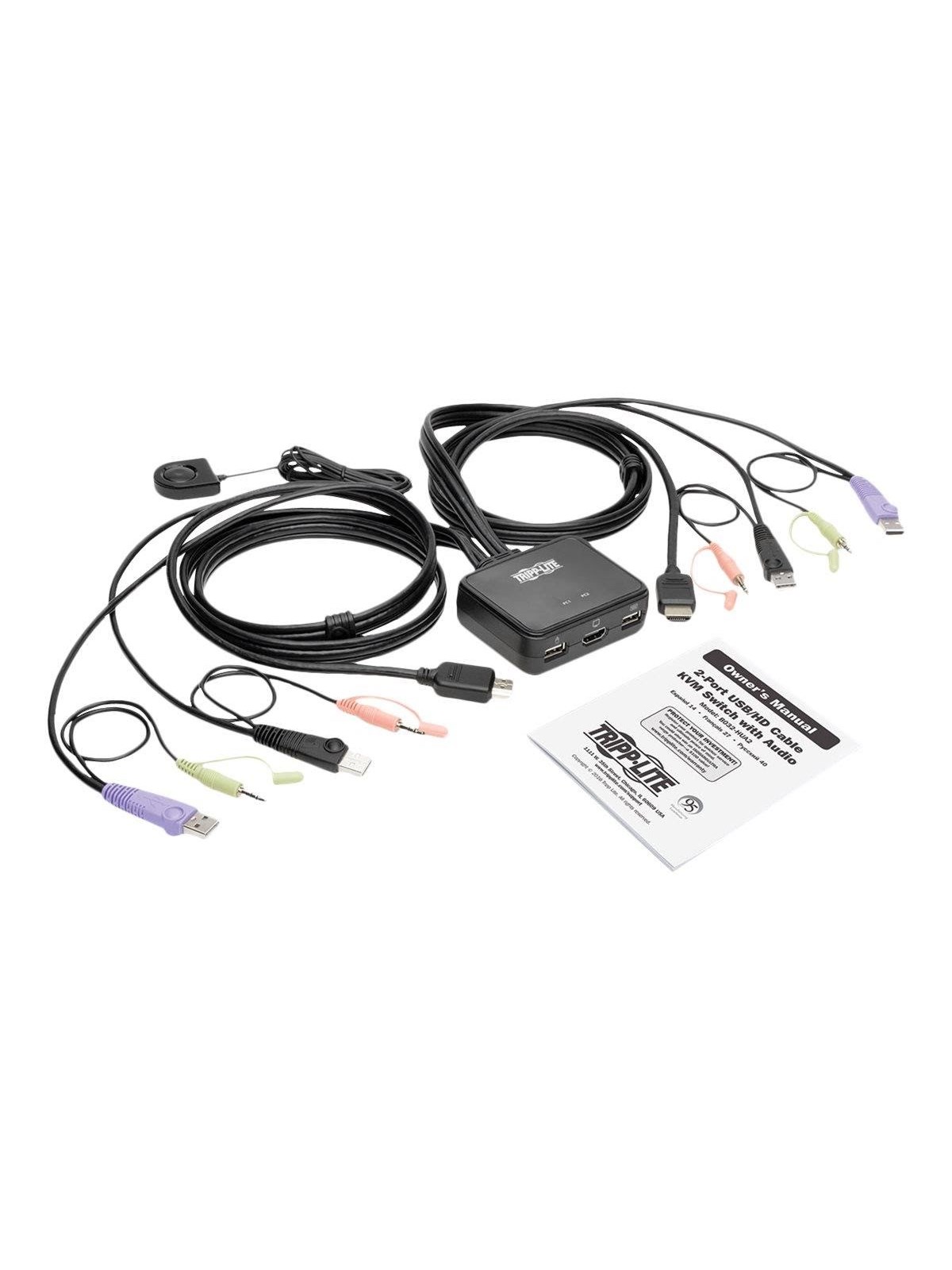 Eaton series 2-Port USB/HD Cable KVM Switch with Audio/Video Cables and USB Peripheral Sharing