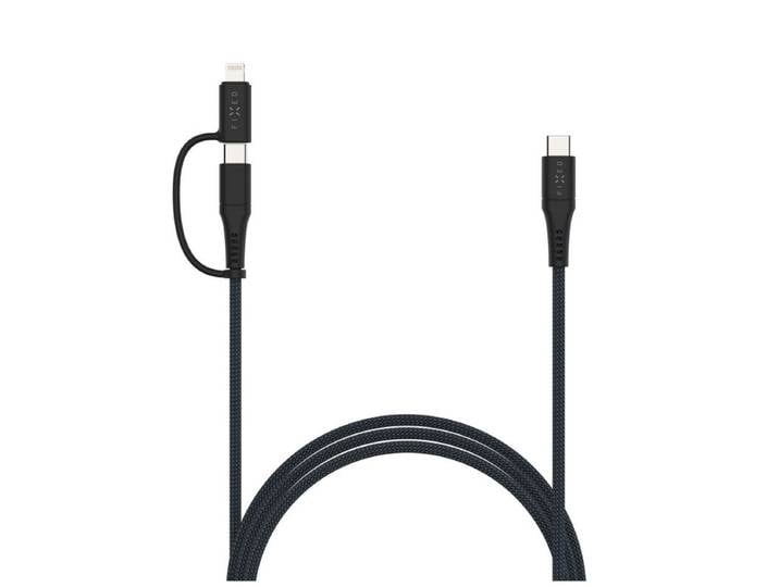 FIXED Câble USB-C vers USB-C tressé avec adaptateur Lightning, 3 m, Certifié MFi, Charge Rapide PD 60W, Gris