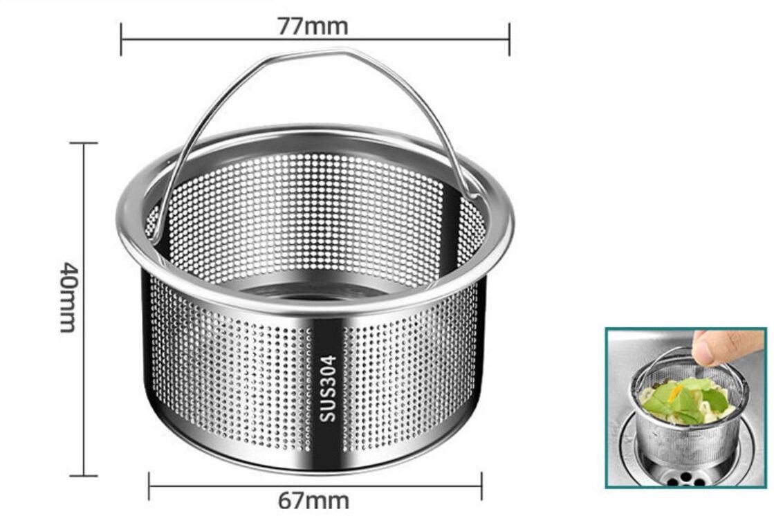 INF 304-Edelstahl Abflusssieb 4cm 2er-Pack - Silberner Handheber-Mesh-Korb Küchen-Spülenfilter