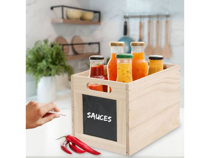 Aufbewahrungsbox aus Holz mit Kreidetafel, Box zum Beschriften, 30 x 20 x 20 cm