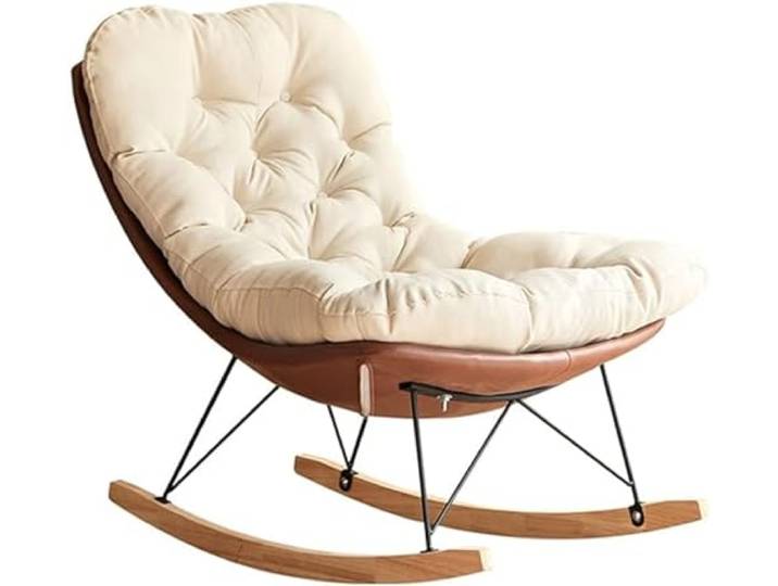 FIXARE JIESOO Stoff-Schaukelstuhl Mitte Jahrhunderts,Akzent-Schaukelstuhl Wohnzimmer Und Schlafzimmer Relax-Stuhl Mit Stahlbeinen Und Weicher Polsterung,Ergonomisches Design(Brown)