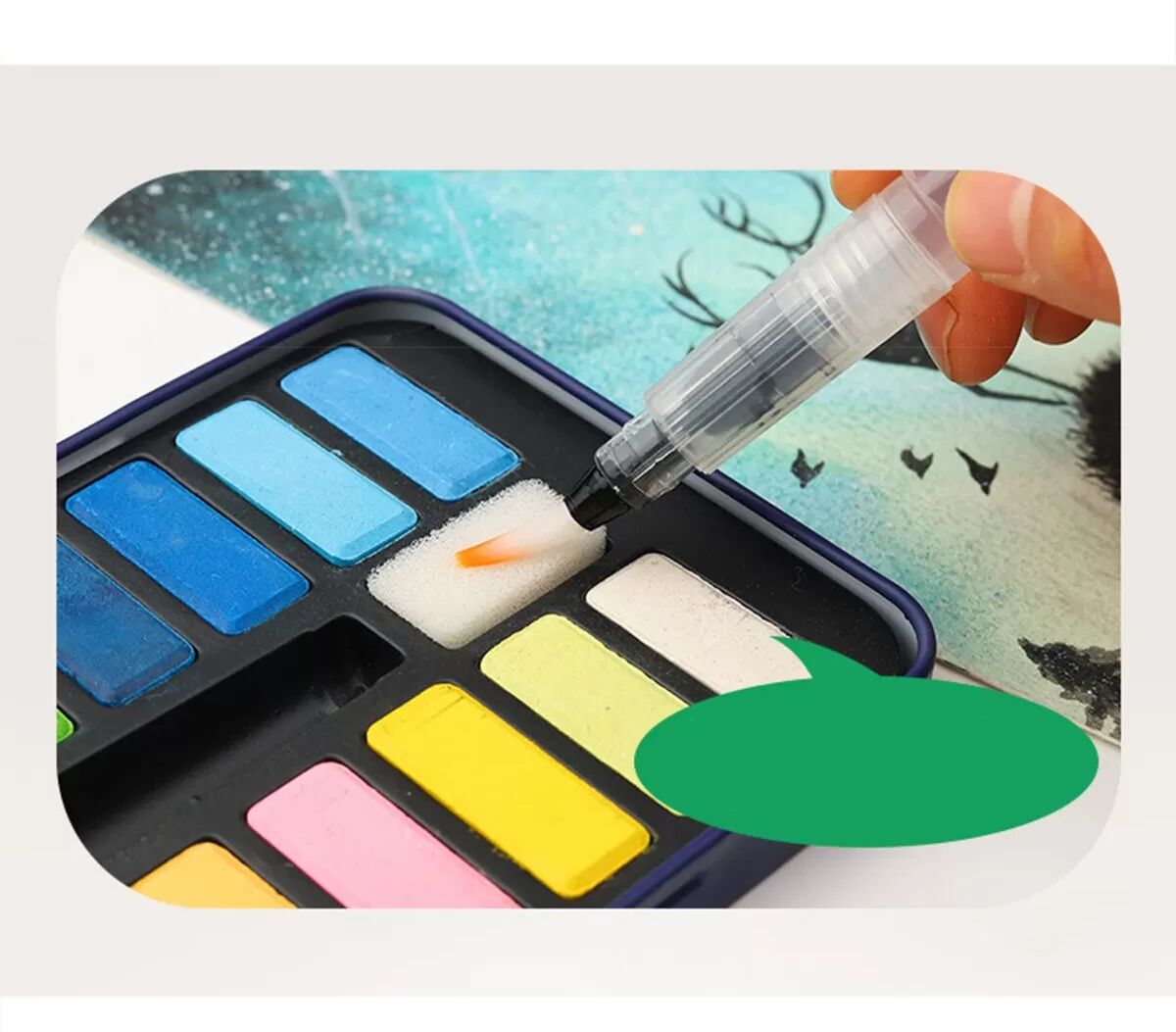 INF 24 Farben Aquarellfarben Set mit Wasserpinsel - Tragbare Eisenpalette