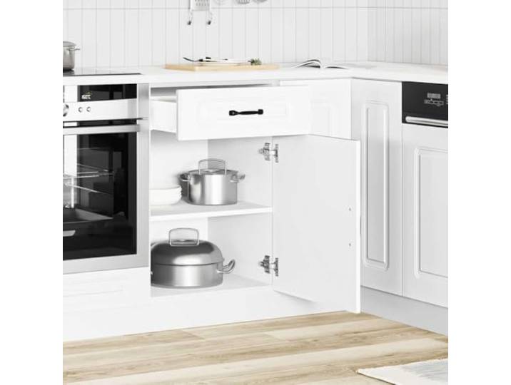 KTHLBRH Küchenunterschrank Kalmar weiß 50 x 46 x 81,5 cm Spanplatte Verstellbare Füße, Schublade 50 x 38,5 x 16 cm, Schrank 50 x 46 x 54 cm, maximale Belastung 50 kg