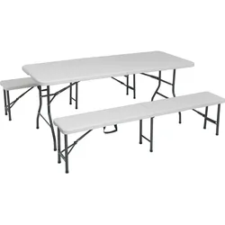 Bierzeltgarnitur Biertischgarnitur Bierbank 3 tlg. Klappbar aus Kunststoff 180cm
