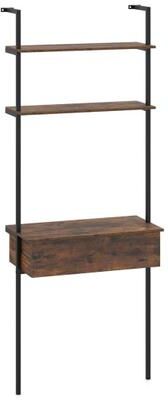 Costway 4-Tier Ladder Bookshelf with Drawer and Metal Frame for Living Room-Rustic Brown
