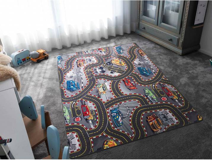 Kinderteppich Spielteppich CARS , bunt, B:140cm H:6,5mm L:200cm, Polyamid, PRIMAFLOR-IDEEN IN TEXTIL, Teppiche, Kinderteppich, Kurzflor, Strassen-Spiel-Teppich, Motiv Autos, Kinderzimmer