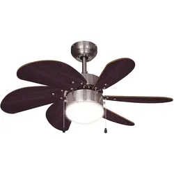Deckenventilator Zugschalter Ventilator Vor und Rücklauf Deckenleuchte Lüfter, Holz braun, Titan, LED 7W 600Lm warmweiß, DxH 75x36 cm