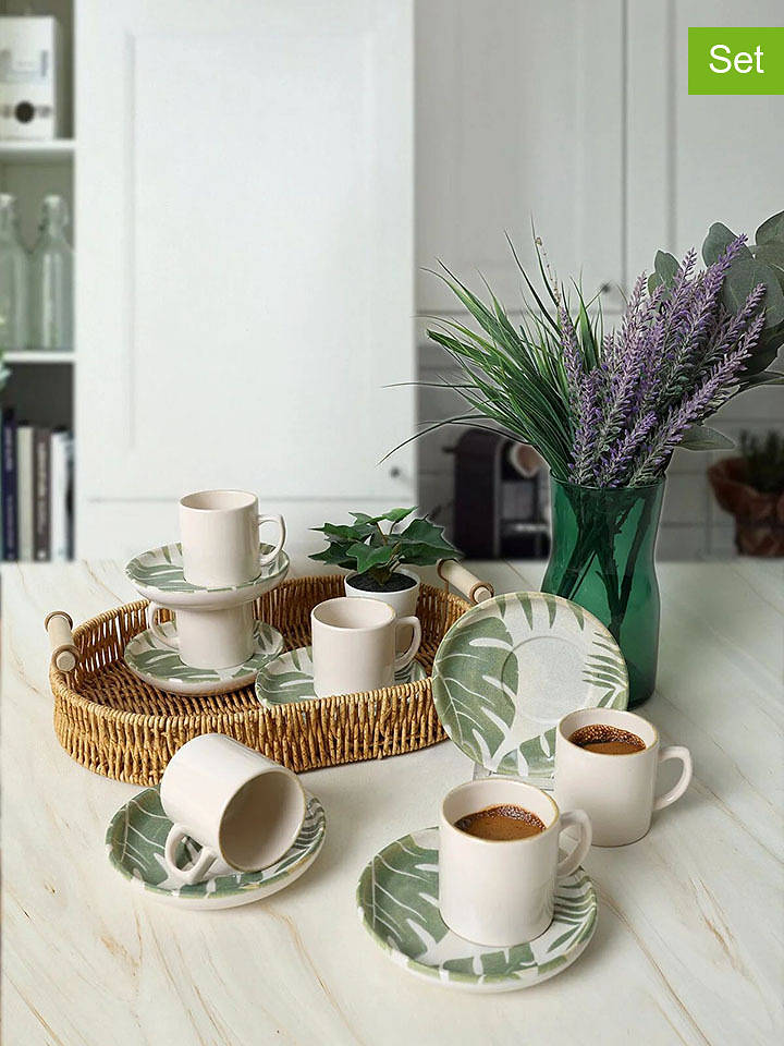 Violeta Home 12tlg. Kaffeetassen-Set in Weiß/ Grün - 110 ml - onesize