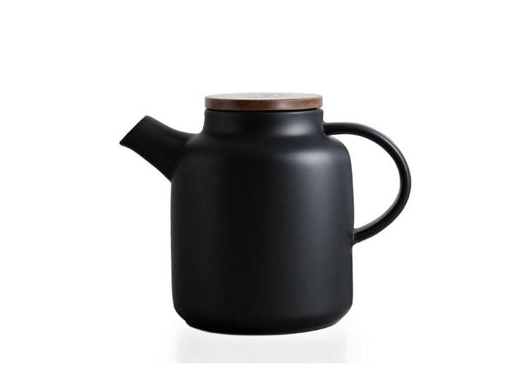 LuxusKollektion Teekanne Teekanne Keramik 1,5 Liter Matt Schwarz Holzdeckel