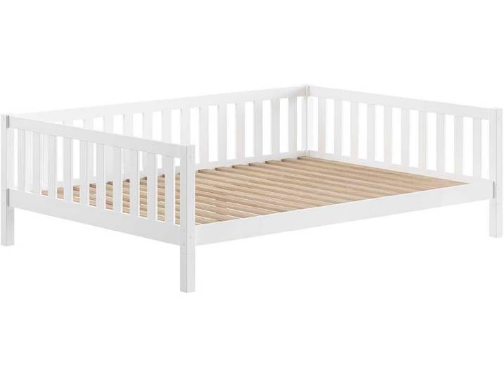 Kinderbett VIPACK Dallas, massiv Bett, Rausfallschutz, umbaubar vom Boden- zum Daybett , weiss (kiefer weiß, kiefer weiß, kiefer weiß), B:147cm H:66cm L:210cm, Betten, Kinderbett, stabil und standfest gebaut, wahlweise Kiefer massiv natur oder weiss