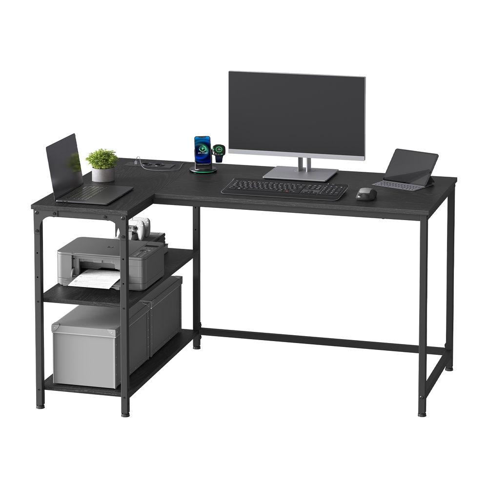 VASAGLE Schreibtisch mit Stauraum, L-Form Computertisch, höhenverstellbare Ablage LWDB35132BE01