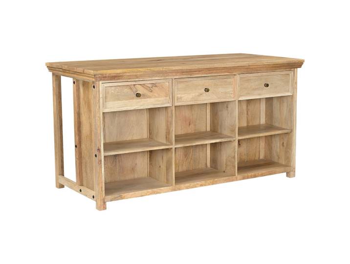 Livetastic Kücheninsel, Natur, Holz, Metall, Mangoholz, massiv, 3 Schublade(n) Schubladen, 180x94x80 cm, Küchen, Küchenmöbel, Kücheninseln