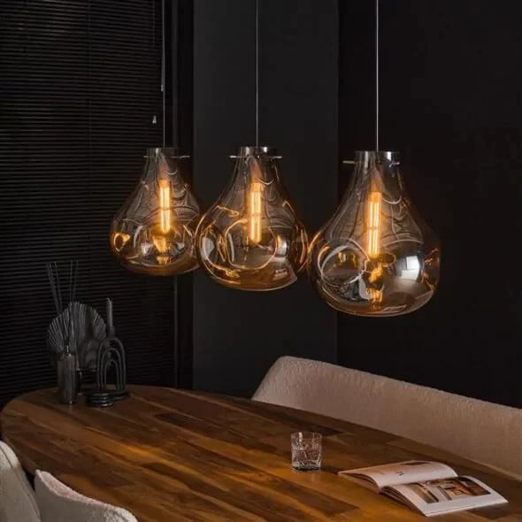 WoonStijl Hanglamp Dent Glass met 3 Transparante Glazen en Chroom - Hoogte verstelbaar