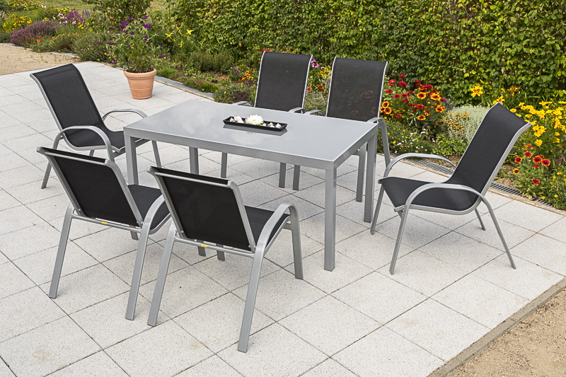 MERXXHANDELS Amalfi Set 7tlg 6 Sessel schwarz Tisch 150x90cm 16909441