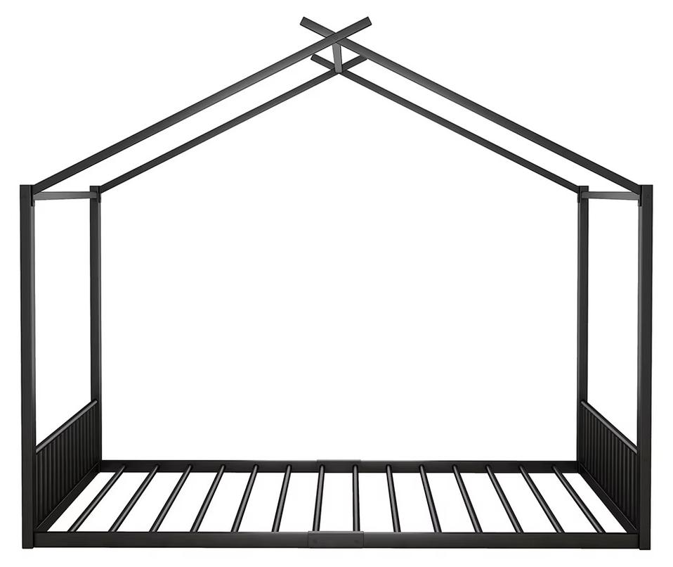 Kinderbett - Hausbett - 140 x 200 cm - Eisenrahmen - Stabile Konstruktion - Moderner Stil - Schwarz