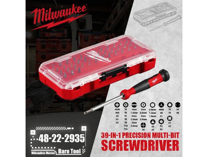 Jeu de tournevis multifonctionnel de précision Milwaukee 39 en 1, tête de tournevis multi-usages avec poignée, outil manuel 48-22-2935