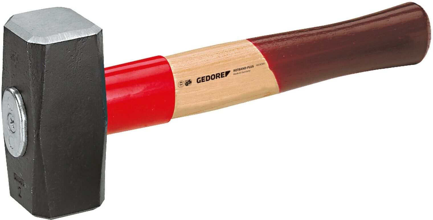 Gedore Fäustel mit Holzgriff, 1250 g Kopfgewicht, Hammer mit Eschenstiel, Werkzeug, geschmiedet, Rotband-Plus, 620 E-1250 (8887020)