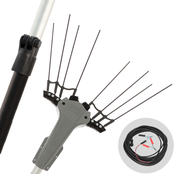 Volpi Olytech Mondial 845XL - Peigne vibreur électrique 240/360 cm à batterie de type automobile avec câble inclus - Perche télescopique