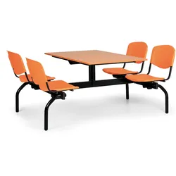 Esstischgarnitur 1976 x 1228 mm - Platte Kirschbaum, orange Kunststoffsitze