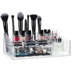 Relaxdays Make Up Organizer 16 Fächer Schwarz,Transparent