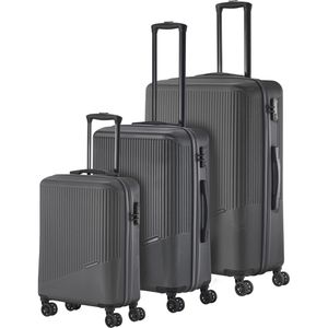 Travelite Koffer Bali anthrazit, 3-teilig, Hartschale, mit 4 Rollen, klein / groß (2x)