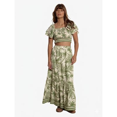 Minirock APRICOT "Midirock mit Palmenprint", Damen, Gr. L (40), beige (creme), gewebt, Obermaterial: 85% Viskose CV. 15% Nylon NY., Röcke Minirock, Bordüre