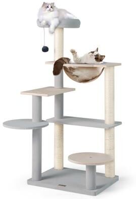 Costway Modern Cat Tree 44 Inch Multi-level Cat Tower with Removable Padded Top Perch-Natural
