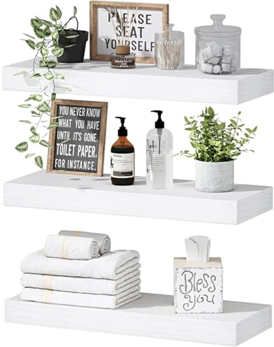 Set van 3 witte zwevende planken voor badkamer, slaapkamer en keuken