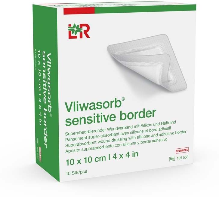 Vliwasorb sensitive border 10x10cm superabs.Wundv. 10 St Verband