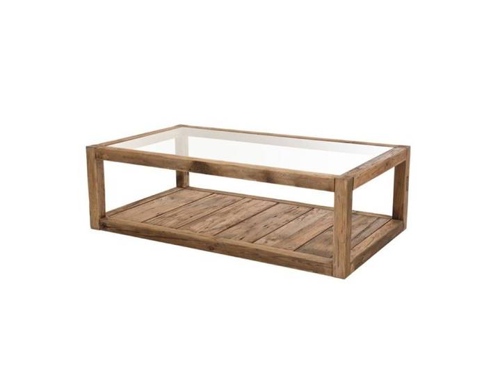 MACABANE ANDRIAN - Table basse marron 1 plateau verre 1 plateau bois Pin recyclé