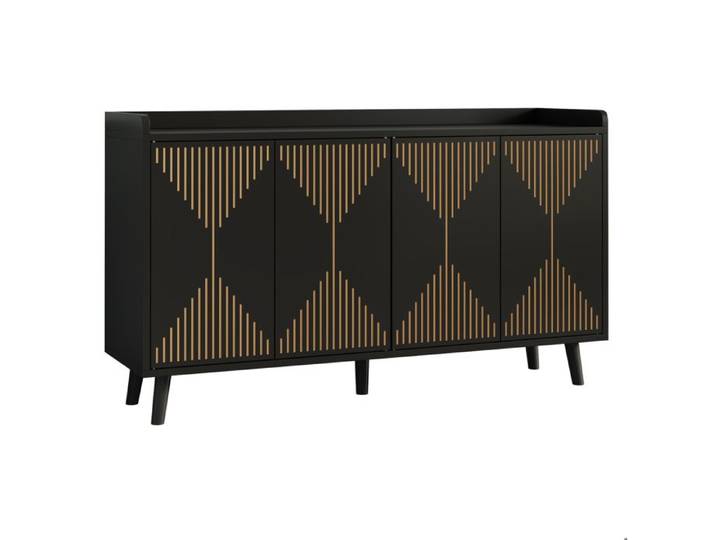 Buffet de cuisine noir à 4 portes avec étagères réglables 140 x 40 x 84 cm