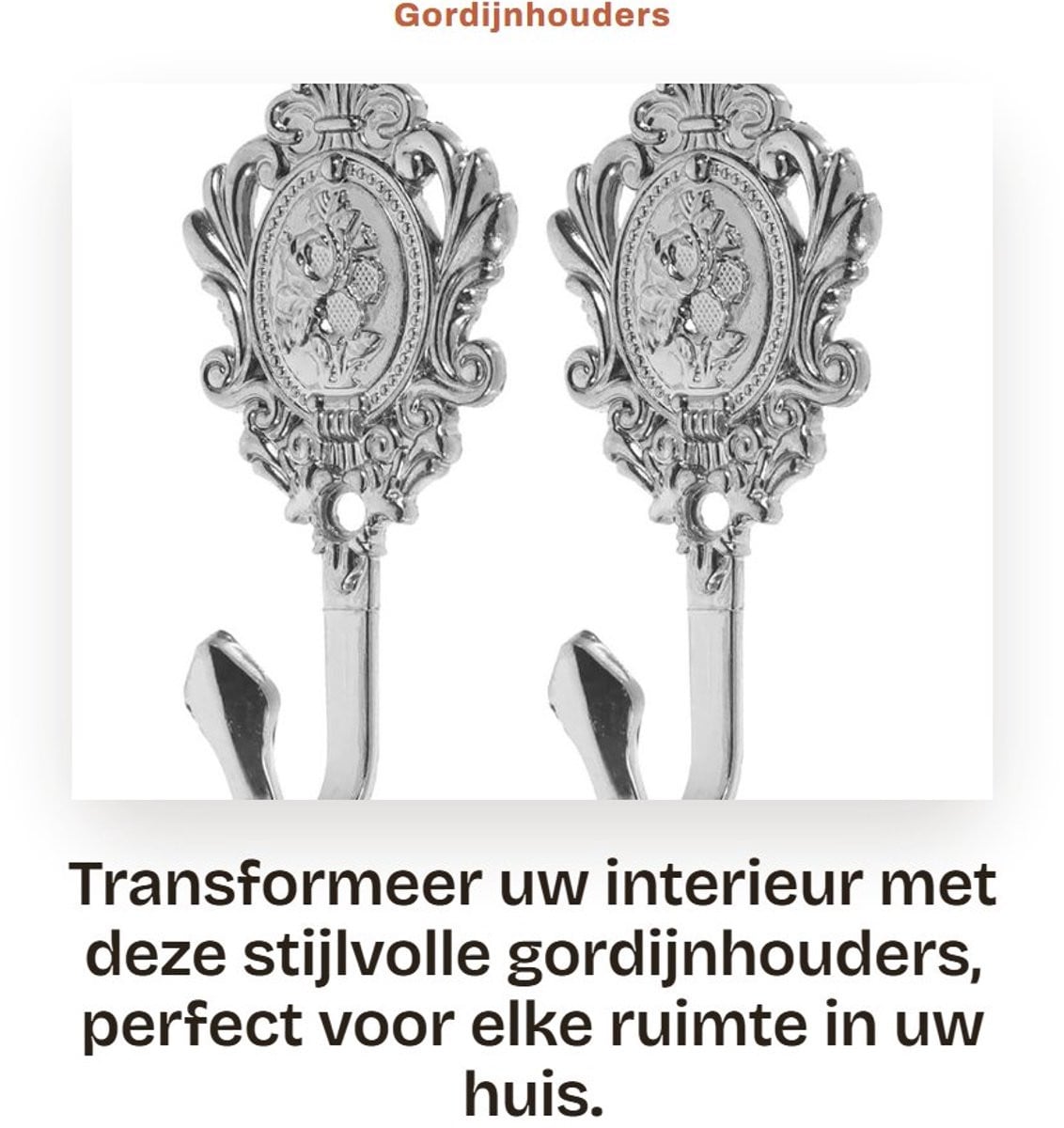 Dailygoods Gordijnhouder Vintage Stijl - Zinklegering - Wandmontage - Elegant Rozenpatroon