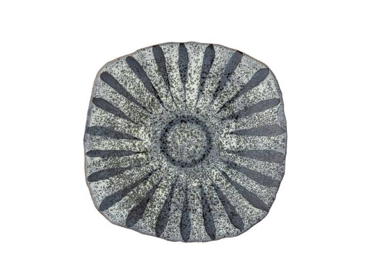 Servierplatte Ruby – handbemalte Steingutplatte in Grau mit Sonnenmotiv - Grau - Luxusbetten24