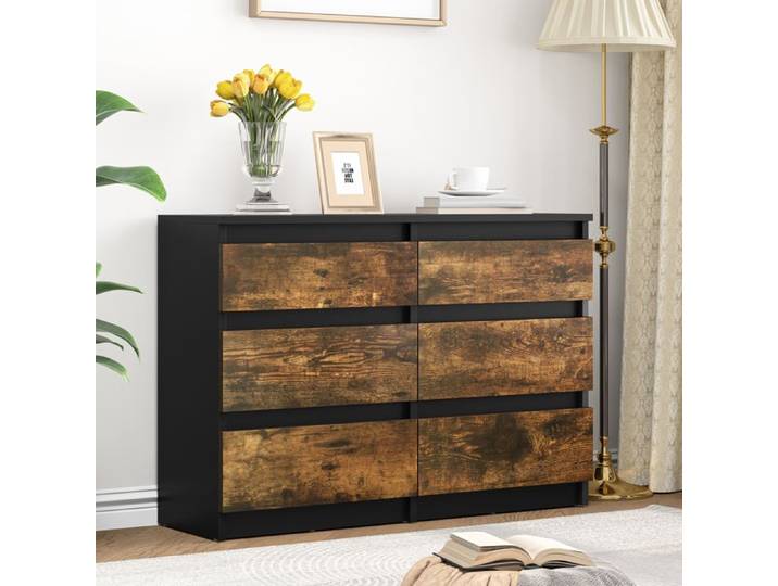 YITAHOME Commode 6 Tiroirs-100×30×70cm - Commode bois - Anti-basculement - Style moderne - Marron