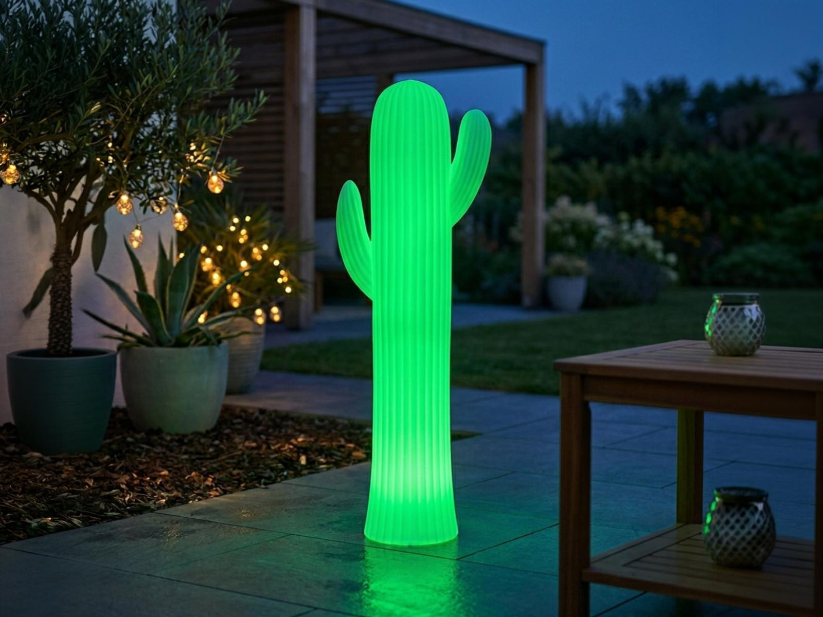 Smartwares LED zonne-energie staande lamp Cactus OSL-60084, wit, RGBW, Hoogte: 111,5 cm