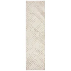 KADIMA DESIGN Teppich Creme Abstraktes Rautenlinien-Muster 12mm Florhöhe Polyester | 80x300cm