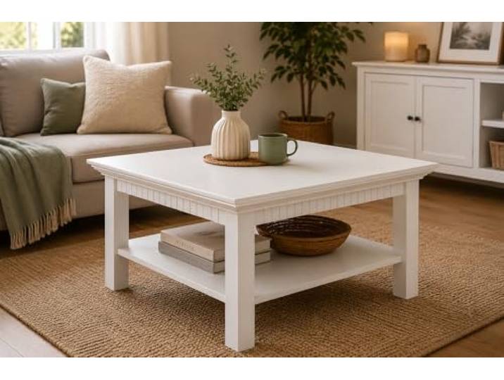 clever-moebel Couchtisch im Landhausstil, weiß, 76x76cm Beistelltisch